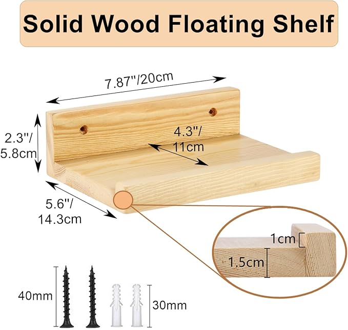 Z metnal Small Decor Shelves, Mini Floating Wooden Display Wall Shelf for Smart Speaker WiFi Collectables, Sauna Shelves, Wood, Wall Mounted, 8 x 5.5 inch, 2 Pack