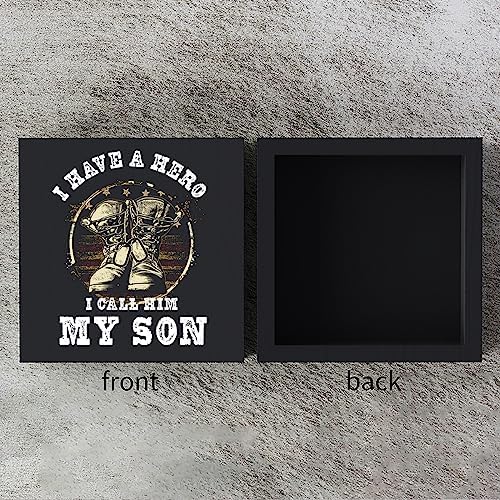 Woght Son Gifts Wooden Box Sign Plaque I have a Hero Call Him My Son Wood Box Sign Rustic Art Home Shelf Desk Decor 5 X 5 Inches - Image 3