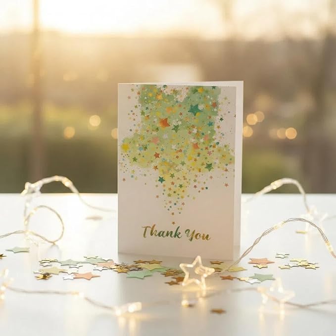 20PCs, Catch A Falling Thank You, Stunning Starry Sky Thank You Cards with Envelopes, Warm Appreciation, Set With 2 Designs, Star Shaped Glitter Seals, Blank Notes, 4x6 inch.
