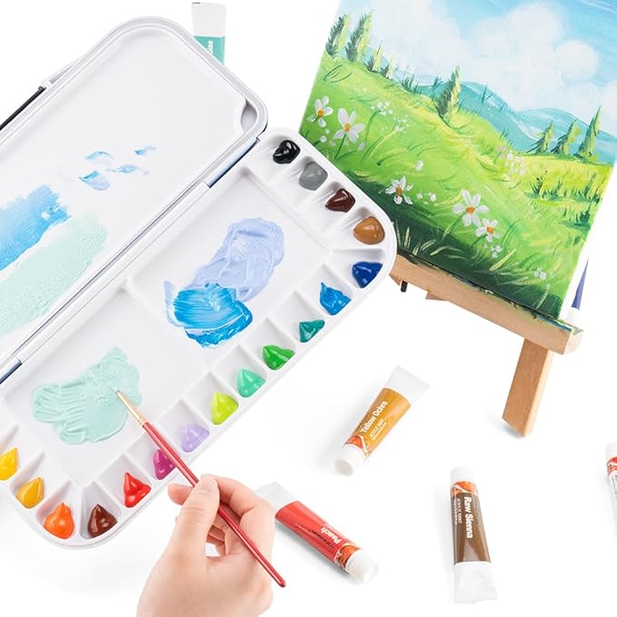 Transon Watercolor Palette Folding with Lid 18wells 2 Mixing Areas and 1 Large Mixing Tray Also for Gouache Acrylic Paint Palette Pink Color