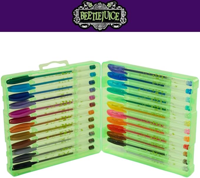 Innovative Designs Beetlejuice Gel Pens Set for Kids, 24 Pack with Glitter Gel Pens, Cute Pens for Kids, Teens, and Adults