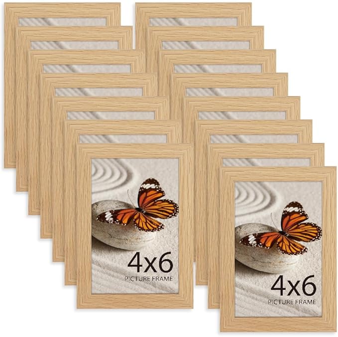 Memory Island 4x6 Photo Frames for Wall and Tabletop Display, 4 by 6 Natural Wood Grain Picture Frames with HD Plexiglass, Set of 15