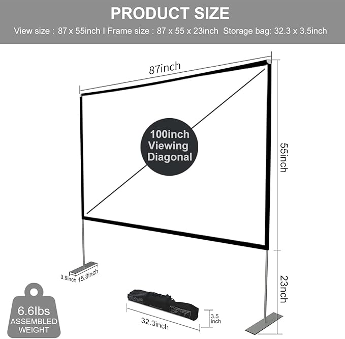 Outdoor Projector Screen with Stand 100 Inch: Portable Projection Screen for Outside Theater Home Backyard Movies