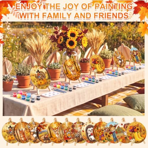 Supervitae 72 Piece Fall Round Pre Drawn Canvas Kit 5.9" Paint and Sip Kit for Adults Painting Party Pre Printed Canvas DIY with Pictures Paints Easels Brushes for Autumn Party Gifts - Image 5