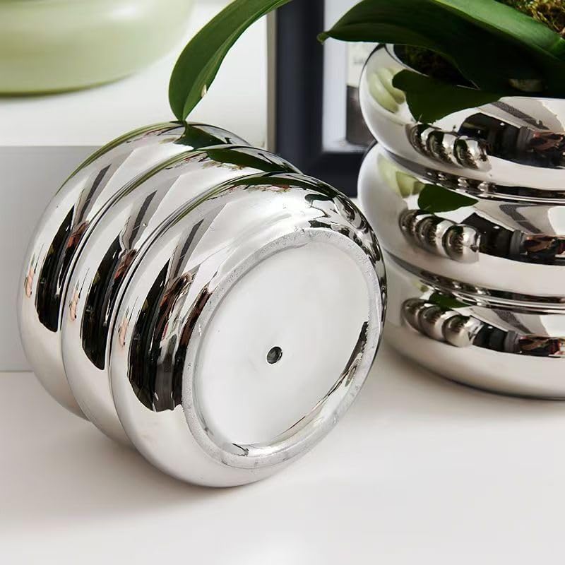 Ceramic Plant Pot Indoor, 6.5 Inch Flower Pot with Drainage Hole, Tiered Bubble Design Ceramic Planter for Home & Office Decor (Silver) - Image 4