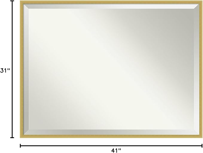 Amanti Art Gold Wall Mirror 31x41 Svelte Polished Gold Rectangle Bathroom Mirror for Wall Decor Living Room, X-Large Modern Wood Frame, Hangs Horizonally and Vertically, Bathroom Decor, Beveled Edge