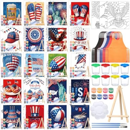 Sherr 140 Pcs 20 Set Pre Drawn Canvas Painting Kit, Independence Day by Sherr