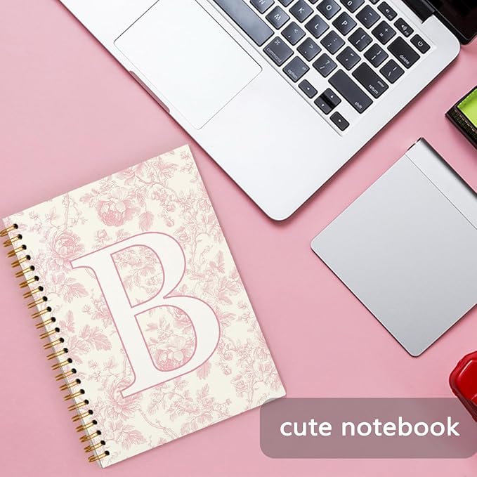 Pink Initial Notebook Embroidered B, Teacher Journal,Aesthetic Notebook, Monogrammed Personalized Stationery Gifts for Women,School Supplies for Girls 5.5x8.3