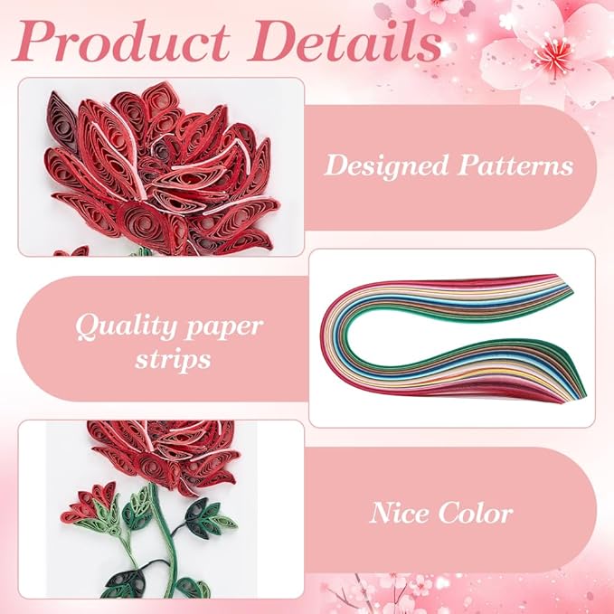 WEBEEDY 20 Sets DIY Single Bouquet Paper Quilling Kits 5 Styles Rose,Daisy Greeting Cards Making Kit with Instruction for Adult Beginner Handmade Minimalist Greeting Cards for Birthday Holiday