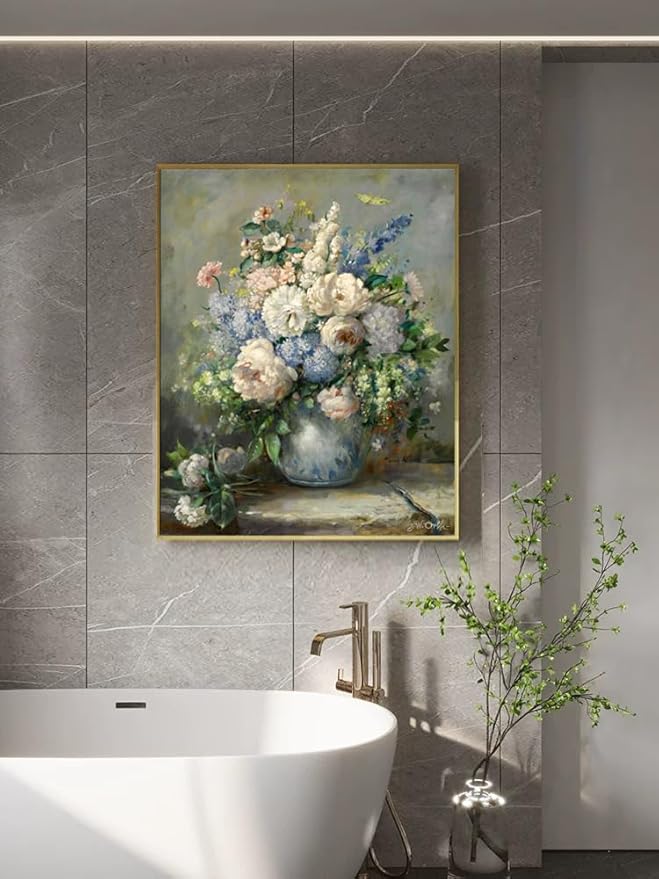 msspart Pierre Auguste Renoir Canvas Wall Art Print - Spring Bouquet Floral Oil Painting Reproduction Classic Flowers Artwork Poster for Office Bedroom Bathroom Home Decor- 12"x16"