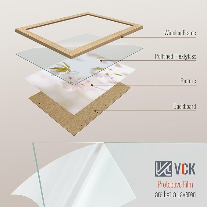 VCK 8x10 Picture Frame Set of 4 - Oak, Gallery-Quality Wood Poster Frames, 1.1-Inch Wide Border, Polished Plexiglass, Vertical or Horizontal Wall & Tabletop Display for Photo/Art/Prints, Natural Oak