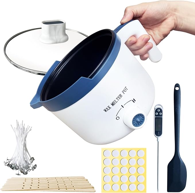 Ksedcon Wax Melter for Candle Making with Pouring Spout, Electric Wax Melting Pot Kit Included Wicks, Wick Stickers, Centering Device, Stirring Spoon