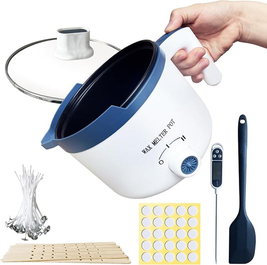 Ksedcon Wax Melter for Candle Making with Pouring Spout, Electric Wax Melting Pot Kit Included Wicks, Wick Stickers, Centering Device, Stirring Spoon
