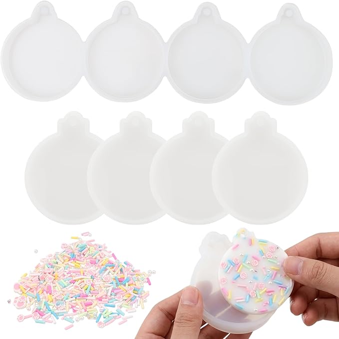 6 Pcs Silicone Resin Ornament Molds Kit, 4-Cavity Deep Round Mold & 4 Holiday Ornament Resin Molds with Fake Sprinkles, Epoxy Resin Molds for Christmas DIY Crafts, Keychains & Jewelry Making