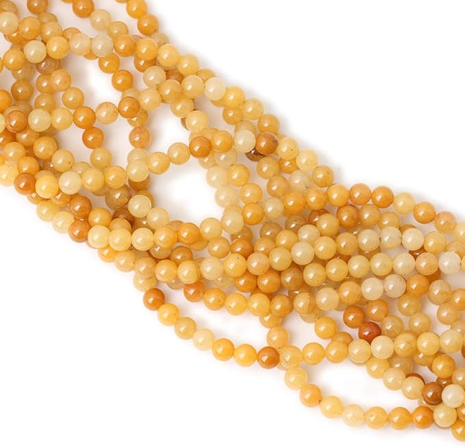 60PCS 6mm Natural Yellow Jade Gemstone Round Loose Beads for Jewelry Making DIY Handmade Materials 1 Strand 15"