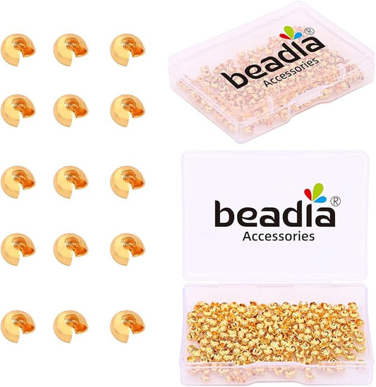 18K Gold Plated Open Crimp Beads Non Tarnish 3.6mm 300pcs for Jewelry Making Findings