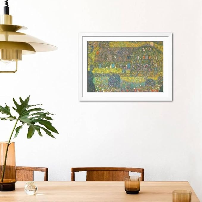 ART.COM Wall Art Print House in Attersee on White Frame by Gustav Klimt, 44" x 32"