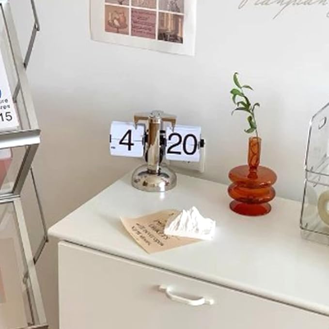 Tyenaza Flip Desk Clock, Digital Flip Down Clock, Retro Minimalist Single Foot Mechanical Auto Flip Clock Desk Clock for Home Livingroom(White)