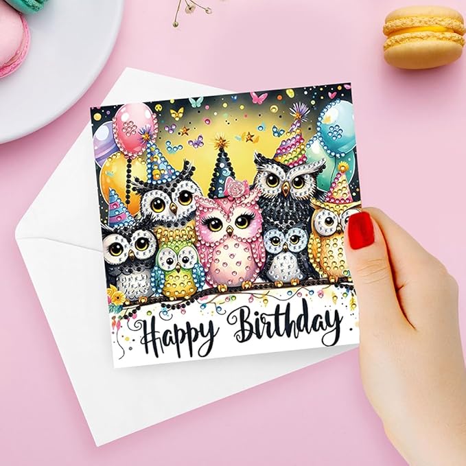 Ceitura 6Pcs DIY Diamond Art Painting Crafts Rhinestone Painting Greeting Card Making Kit Postcard for Holiday Christmas New Year Party Favors (Happy Birthday)