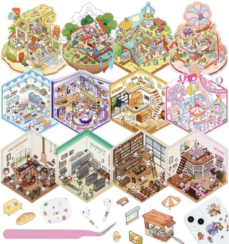 12 Sets DIY 3D Sticker Scene for Kids, Fun DIY Sticker Scene Cute Animal by pindda