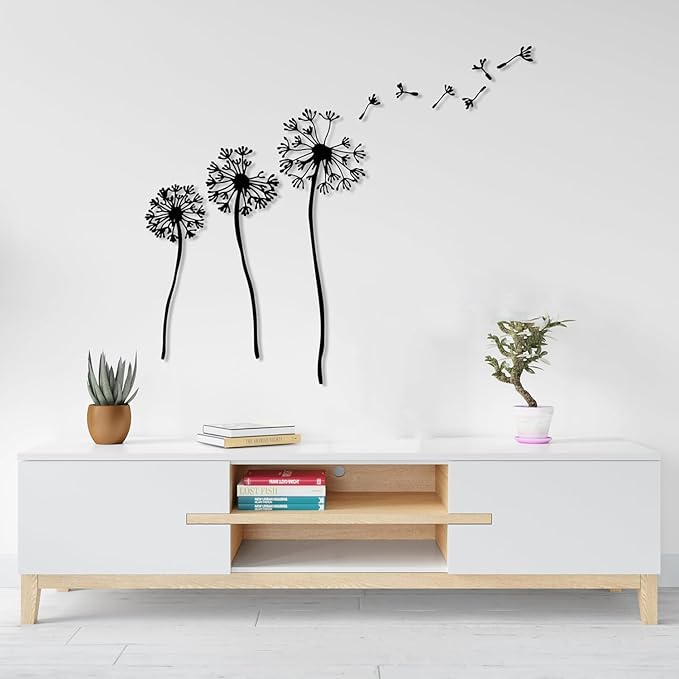 Metal Dandelion Wall Art, Modern Flower Wall Decor for Living Room & Bedroom, Nature Inspired Pusteblume Design, Unique Home Decoration & Housewarming Gift (Medium)