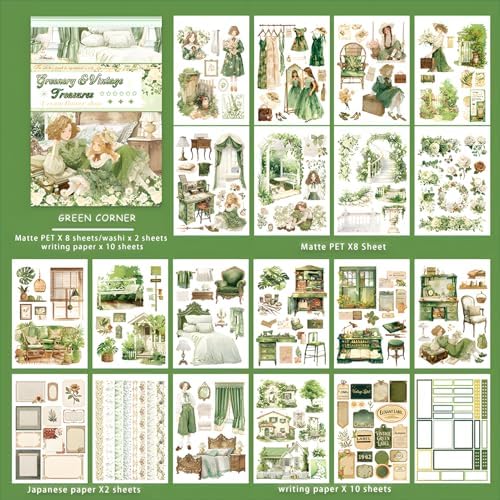 Snycler Sticker Book for Journal 20 Sheets Vintage PET Washi Stickers-1 - Image 6