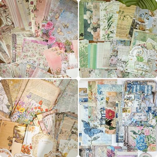 400 Sheets Floral Scrapbook Paper, 4 Packs Junk Journal Scrapbooking Supplies for Journaling, Scrapbooking Embellishments, Planner, Card Making, Collage by Flartmo