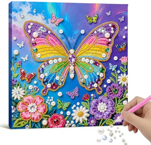 Xylzzuit Pearl Painting Kit with Frame All Inclusive 9.84x9.84IN DIY Gemstone Diamond Art Craft Supplies for Adults Beginners Craft Lovers Living Room Wall Desktop Decor Gift (Butterfly) by Xylzzuit