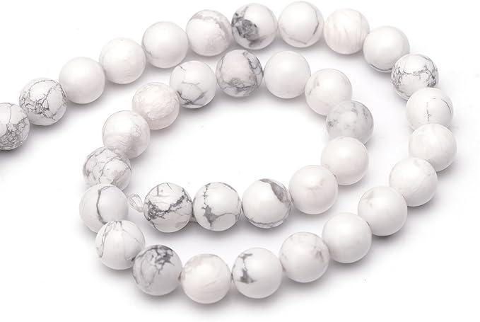Youngbling Natural Gemstone Beads for Jewelry Making,8mm Howlite Polished Round Smooth Stone Beads for Bracelet Necklace 15 Inch(Howlite,8mm)