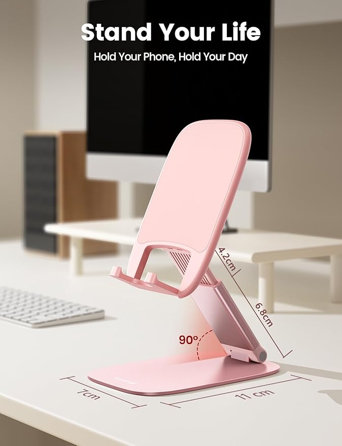 Lamicall Ultra-Thin Pink Phone Holder - Stocking Stuffers for Teens Girls Boys Adults Women Men, Gifts for Christmas, Rose Gold Pink Cell Phone Holder, Office Decor for Women, for iPhone, 4-8'' Phone