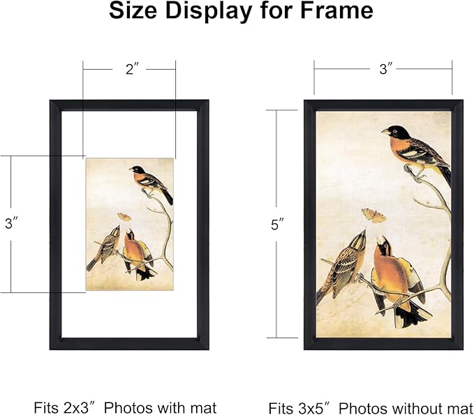3x5 Picture Frame Set of 3, Black Aluminum Metal Photo Frames with HD Glass, Fits 2x3 with Mat or 3 x 5 without Mat, Display for Wall and Table
