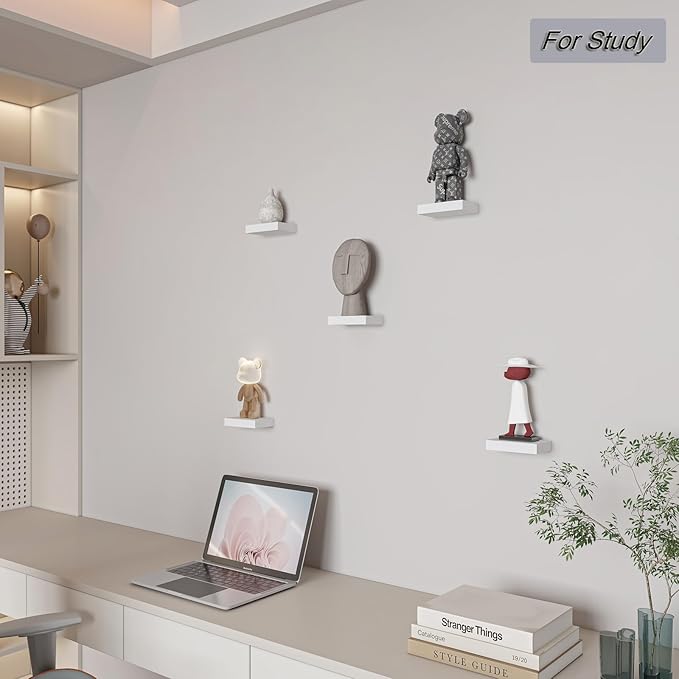HAO Small Floating Shelf 6 inch Wall Mounted Mini Hanging Display Shelves for Living Room Bedroom Bathroom Set of 3 White