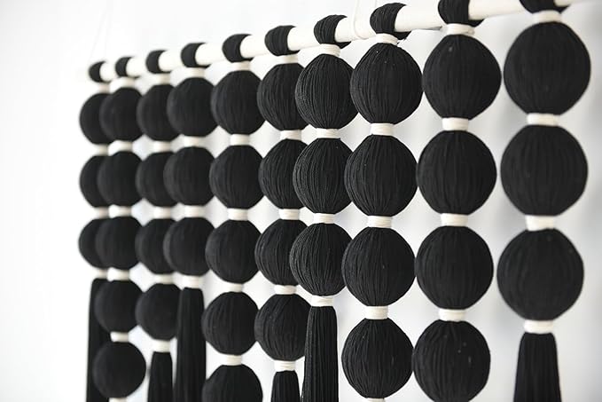 IOWER Large Macrame Wall Hanging Black Macrame Wall Decor Sphericity Cotton Textile Wall Hanging Boho Wall Decor Art Fiber Yarn Art Handmade 39" Wx39 L