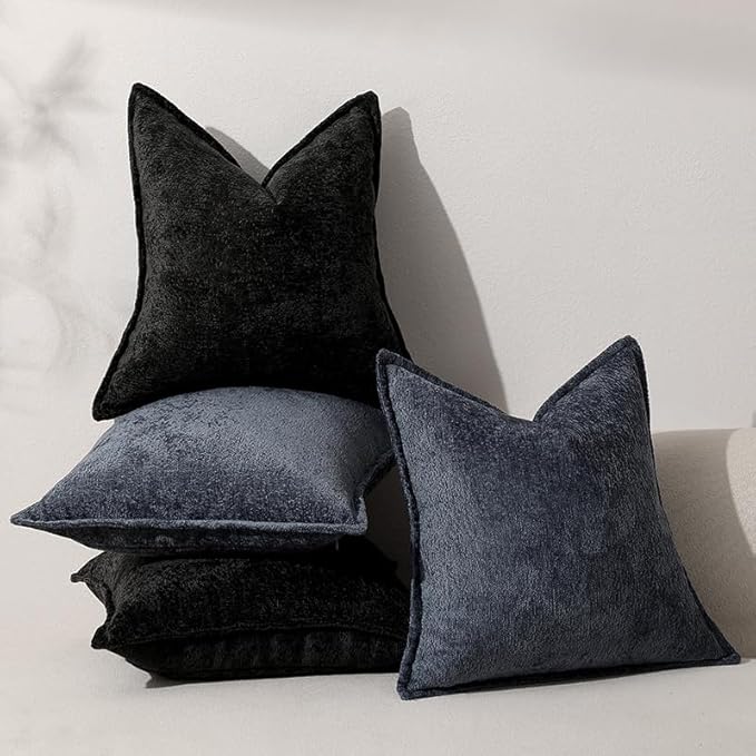 Pack of 2 Navy Decorative Throw Pillow Covers 20x20 Cozy Soft Chenille Accent Vintage Square Couch Pillow Covers for Home Decor Bed Sofa Living Room