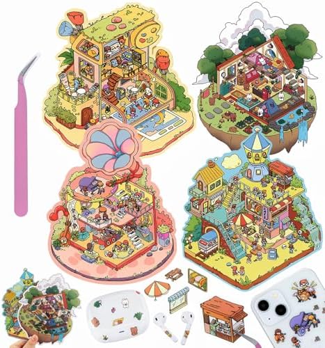4 Sets DIY 3D House Stickers,Fun DIY Stickers Scene by pindda
