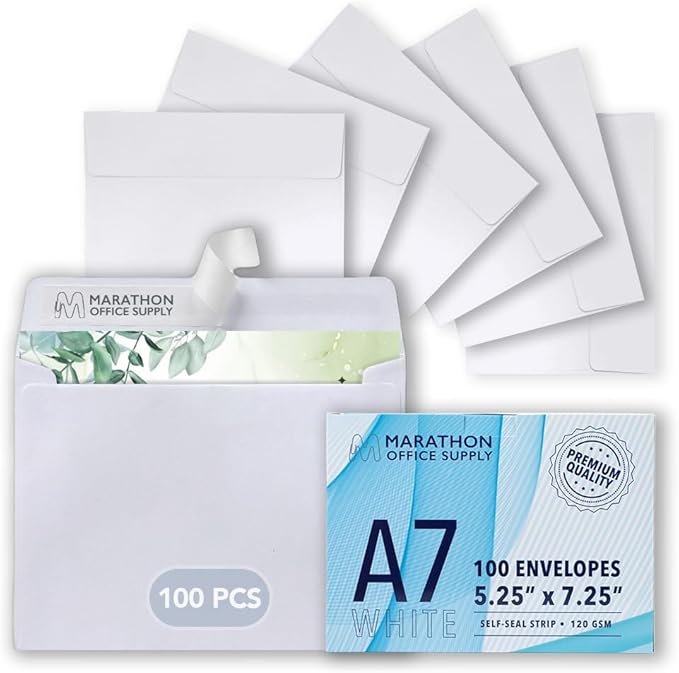 MOS A7 Envelopes 5.25 x 7.25 Inch 100 Pack — White Self-Seal Heavyweight Invitation Envelopes for Weddings, Greeting Cards, Photos, Thank You Cards, Business Mailings