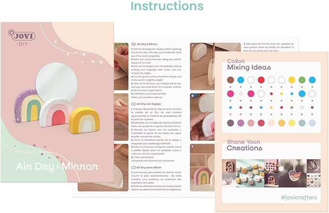 Jovi - DIY Air Dry Kit & Mirror - Pottery Kit for Adults, Making a Mirror Holder with White Air Dry Clay + Paints, Sculpting Tools, Step-by-Step Guide and Video Tutorial, Starter Set for Beginners