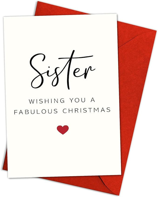 (5.3x8in) Sister Wishing You a Fabulous Christmas Card with Envelope, Elegant Minimal Design, Sweet Holiday Greeting for Sisters, Thoughtful Festive Gift for Family and Loved Ones (Xmas 33)