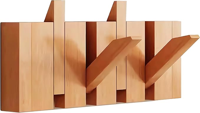 Wall Mounted Coat RackHooks Piano Key Hangers Natural Solid Wood Hanger Non-Woven Fabric Clothes Hangers for Closet, Kitchen, Bedroom, Bathroom, Entryway (Beech, 4 Hooks)