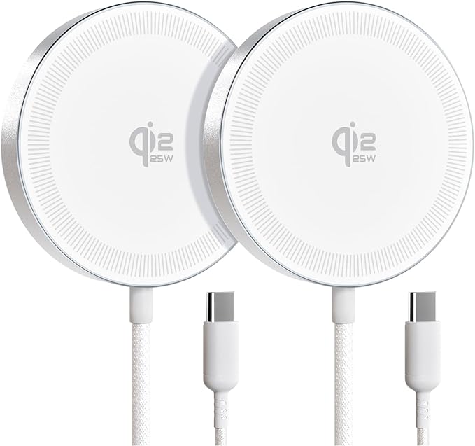 25W Magnetic Wireless Charger for iPhone 17/16, Qi2 Fast Charging Pad for iPhone 17/16/15/14/13/12 Series for AirPods, Strong Magnet, Ultra-Thin & Portable Charger Mat for Desk & Bedside, 2Pack White