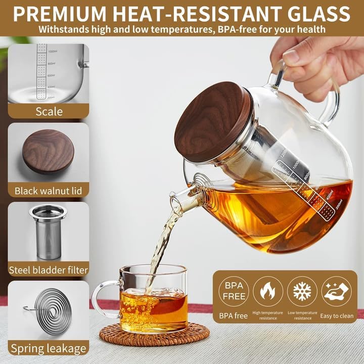 MESNEY Glass Teapot with Infuser for Loose Leaf Tea 40oz, Stovetop Safe - Image 2