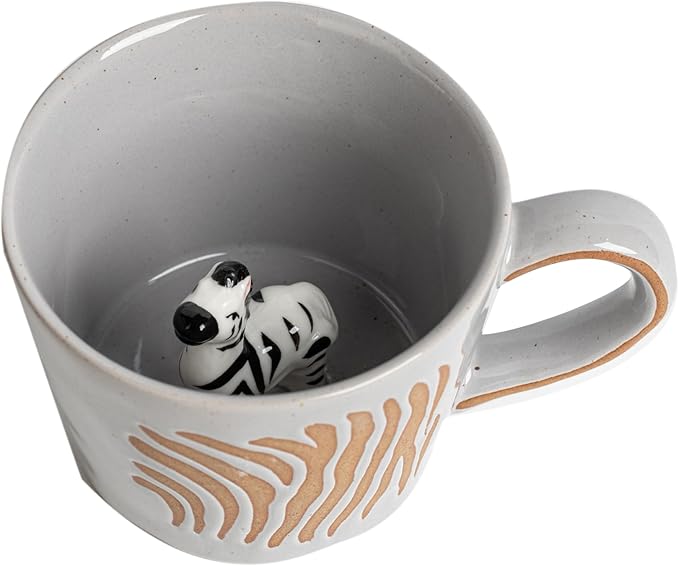DIHOclub Zebra Coffee Cup Ceramic 3D Wild Animal Inside Mug,Cute Cartoon Handmade Figurine Mugs,Holiday and Birthday Gift for Coffee Milk Tea Lovers,12 OZ(White Zebra)