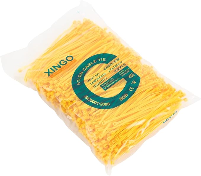 XINGO 1000 PCS 4 inch Cable Zip Ties, 18lb Strength, Small Tie Wraps Self-Locking Nylon Zip Ties for Indoor and Outdoor Use (Yellow)