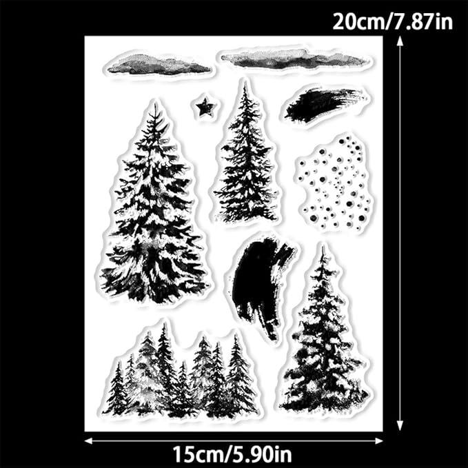 Christmas Tree Snow Stamps and Cutting Dies for Card Making DIY Transparent Silicone Clear Stamp and Metal Die Cuts Sets for Scrapbooking Paper Greeting Cards Decor Seals Craft Supplies