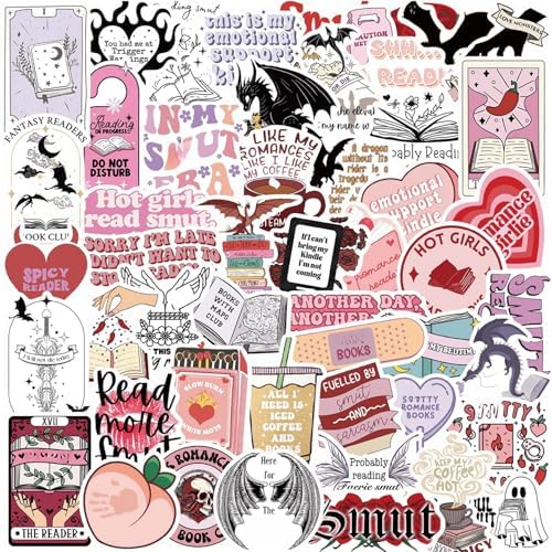 104 PCS Romance Book Stickers for Kindle- Bookish Fantasy Dragon Aesthetic Stickers for Kindle Case, Water Bottle, Scrapbook, Journal - Cute Book Lover Gifts for Adults Teens by JUNKJWBZ%7CPeelStickInspir