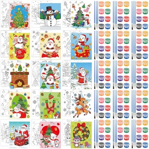 Sherr 15 Set 75 Pcs Christmas Pre Drawn Painting Canvas Kit for Adults by Sherr