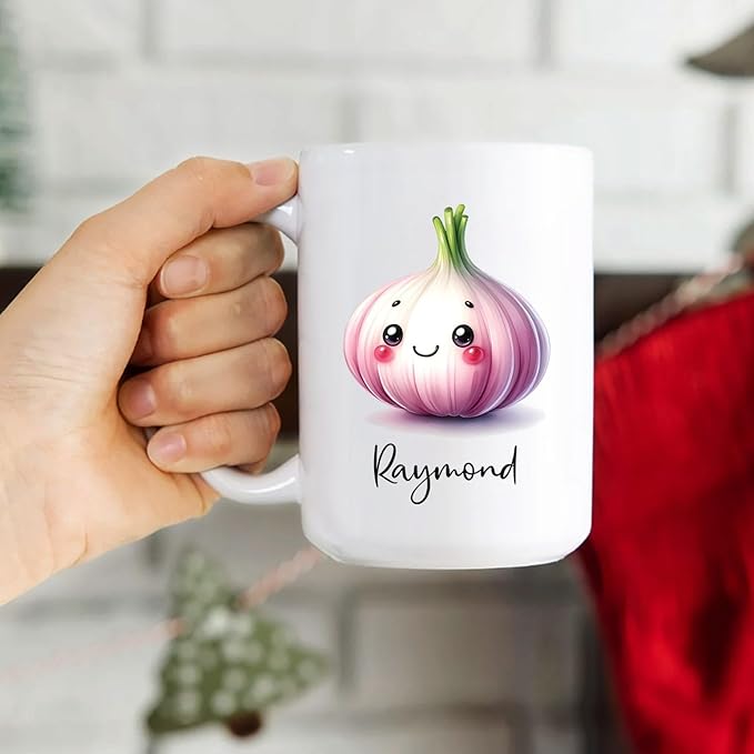 Garlic Mug, Garlic Gift Ideas, Personalized Garlic Coffee Mug Gift With Garlic Lover Name, Cute Cartoon Garlic Ceramic Tea Cup Gifts For Men Women, Custom Name Vegetable Travel Mugs 11oz 15oz