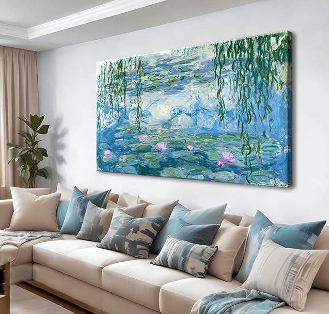 Claude Monet Canvas Wall Art - Water Lilies Classic Artwork Picture Print with Framed Painting for Home Office Wall Decor 24"x36"