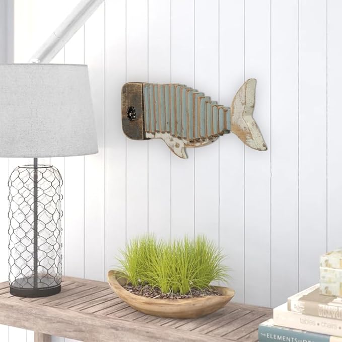 Mint Bucket Brands Driftwood Fish Nautical Wall Decor - 17" x 5.5" Handmade Wooden Rustic Coastal Wall Art for Living Room, Bedroom, Office, Bathroom - Ocean Beach Decoration (Wally)
