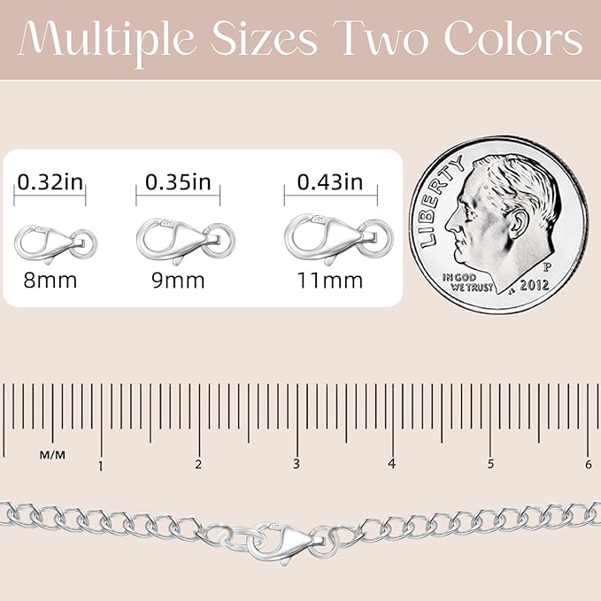 OHINGLT 925 Sterling Silver Lobster Claw Clasp with Closed Jump Rings,Necklace Clasps and Closures Suitable for Jewelry Making Necklaces Bracelet Made in Italy